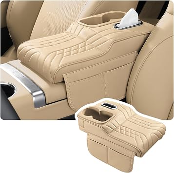 Car Armrest Storage Box for Suzuki Across Alto Baleno Celerio Ignis Jimny Kizashi Ignis, Sport-Style Center Console Organizer with Side Pocket, PU Leather Armrest Cushion, Elbow Support Pad