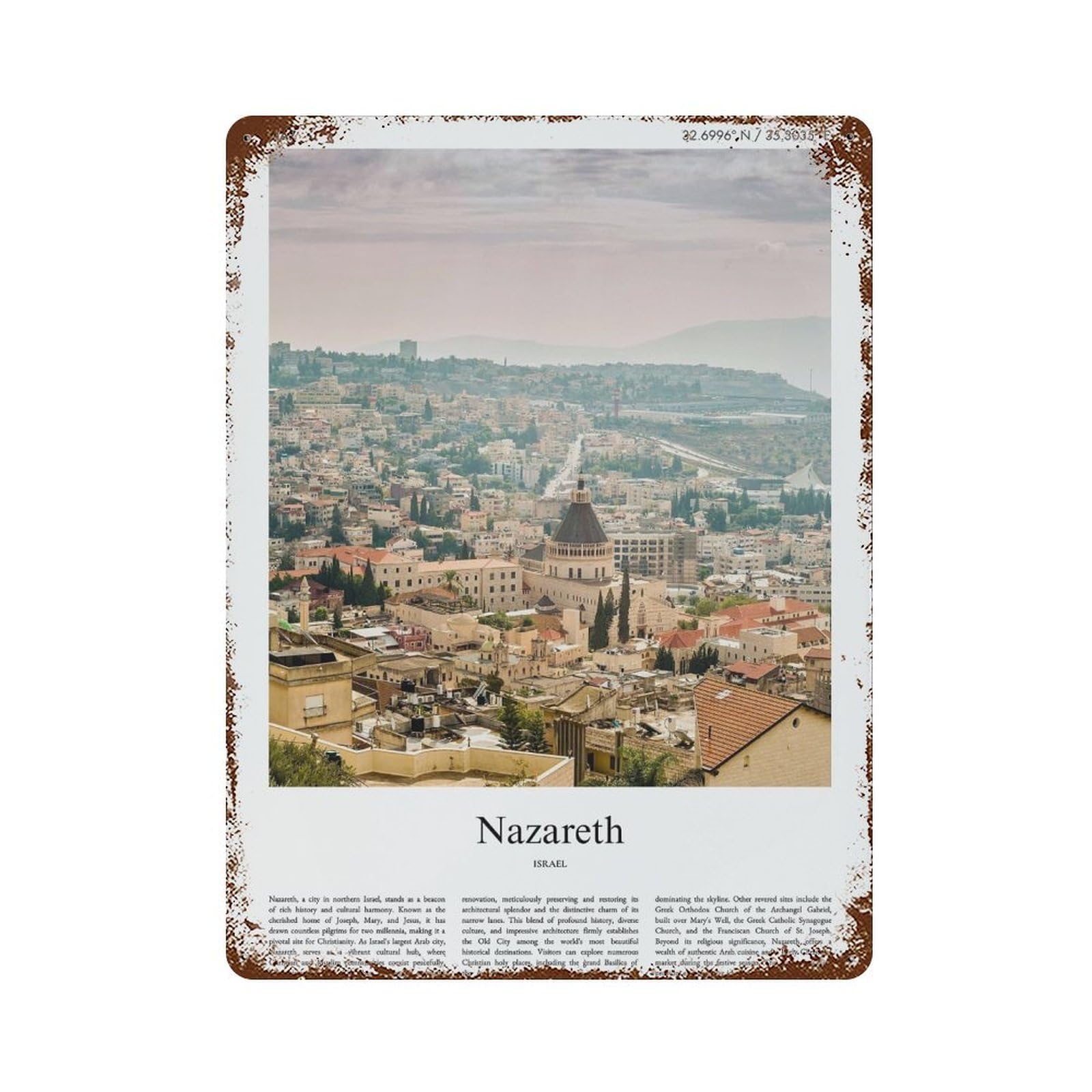xiaoxiaoshen Nazareth Israel City Scenery Wall Decor Art Metal Tin Poster Modern Home Decor Art Home Bar Shop Decorations Vintage Sign 40x30cm