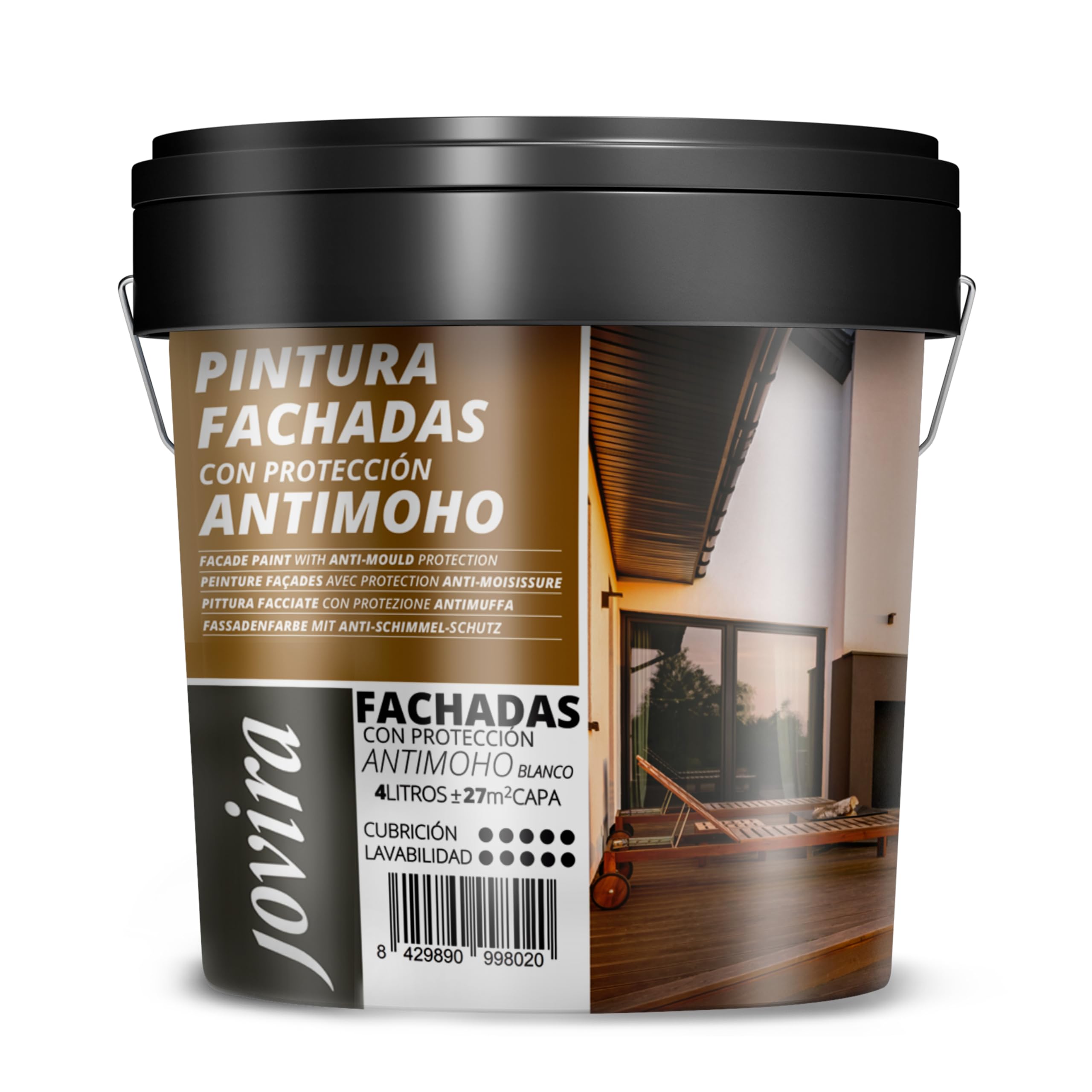 JOVIRA PINTURAS Peinture Façades Anti-Moisissures hydrofuge, imperméable et anti-fissures. (4 Litres, Blanc)
