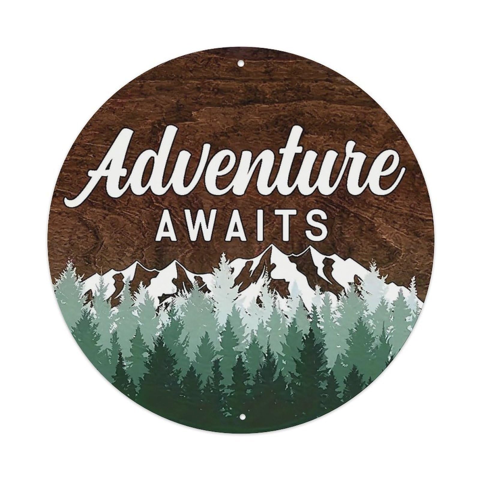 Mountain Forest Adventure Scene Design Round Tin Sign Vintage Metal Sign Home Bar Garden Indoor & Outdoor Wall Decor Retro Metal Poster 8x8 Inch