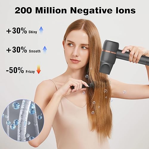 Miniatura 4 de Secador de pelo, motor sin escobillas de 110, 000 RPM para secado rápido, secador iónico negativo de alta velocidad con boquilla magnética, pantalla