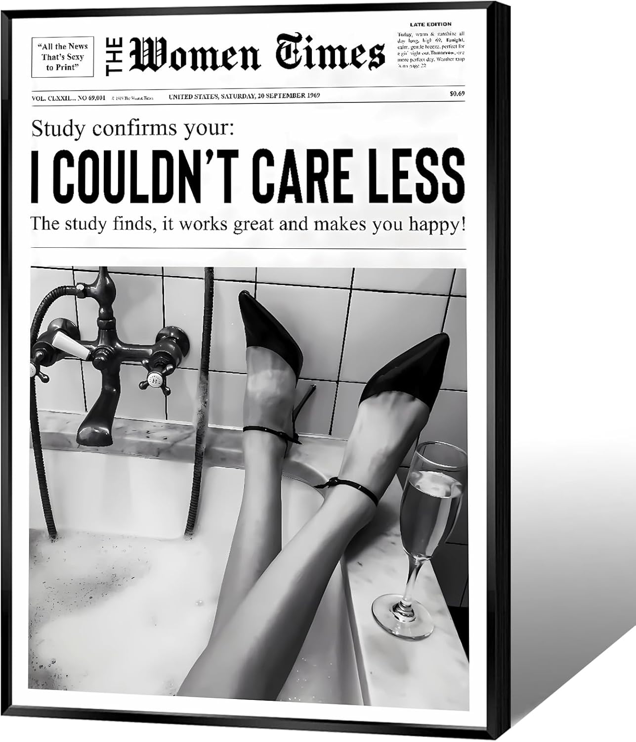 Vintage Trendy News Newspaper Poster Woman in Bathroom with