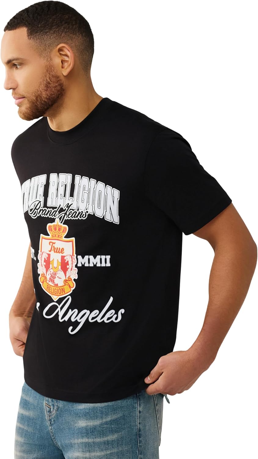 True Religion Men’s SS HS Pennants Tee – Crew Neck, Short Sleeve