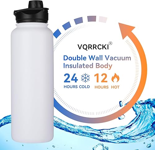Miniatura 2 de Botella de agua aislada de 40 onzas con pajilla, botellas de agua deportivas de acero inoxidable con 2 tapas (pajilla y tapa de boca ancha),