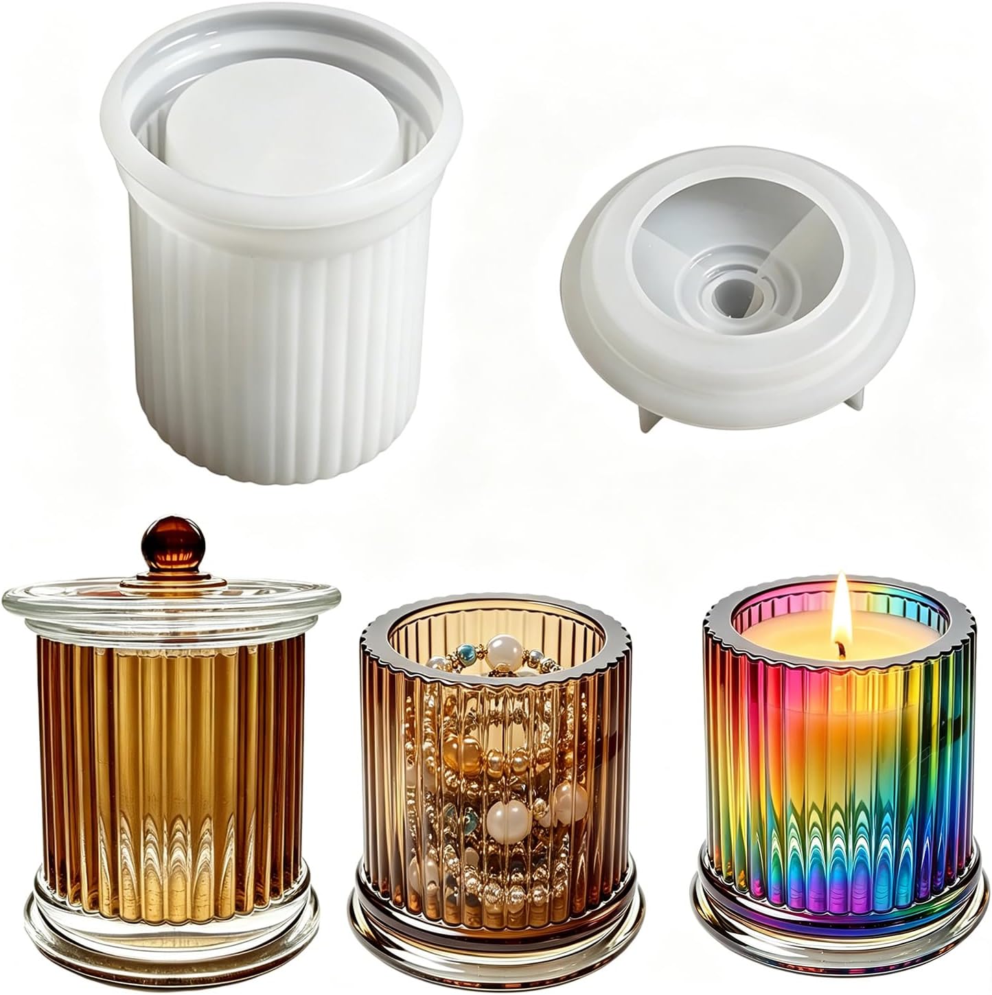 Jar Silicone Molds, Jar Resin Molds with Lid, Epoxy Molds Silicone for Storage Bottle, Candle Holder, Candy Container, Epoxy Casting Craft, Flower Pot, Home Decoration