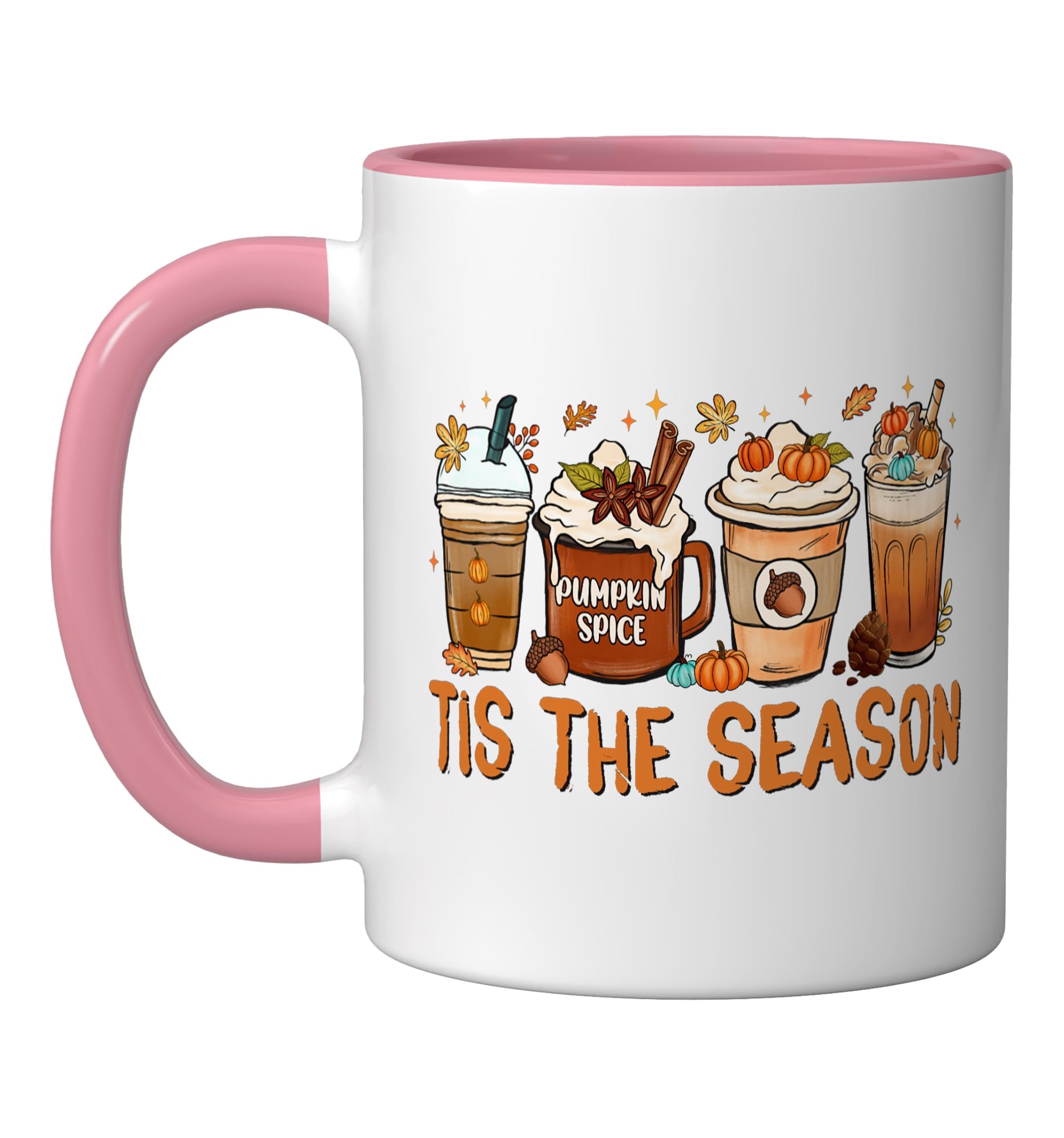 Tis The Season Halloween Pumpkin Spice Coffee Mugs Fall Ceramic Mug, Pink/White