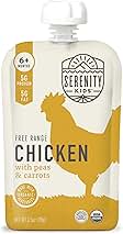 Serenity Kids 6+ Months Baby Food Pouches Puree Made With Ethically Sourced Meats & Organic Veggies | 3.5 Ounce BPA-Free Pouch | Free Range Chicken, Pea, Carrot | 1 Count