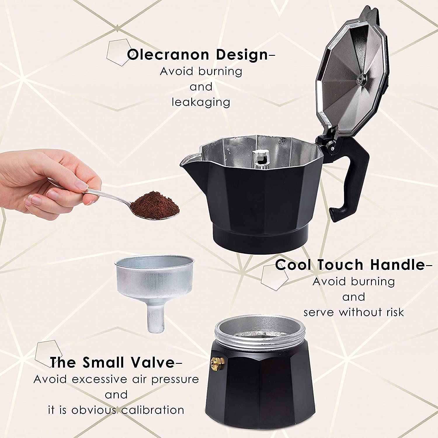 Hetvin Espresso Moka Pot | Stovetop Coffee Maker | Perfect for Home, Office & Kitchen - Perfect for Espresso, Mocha & Many More (300 Ml)