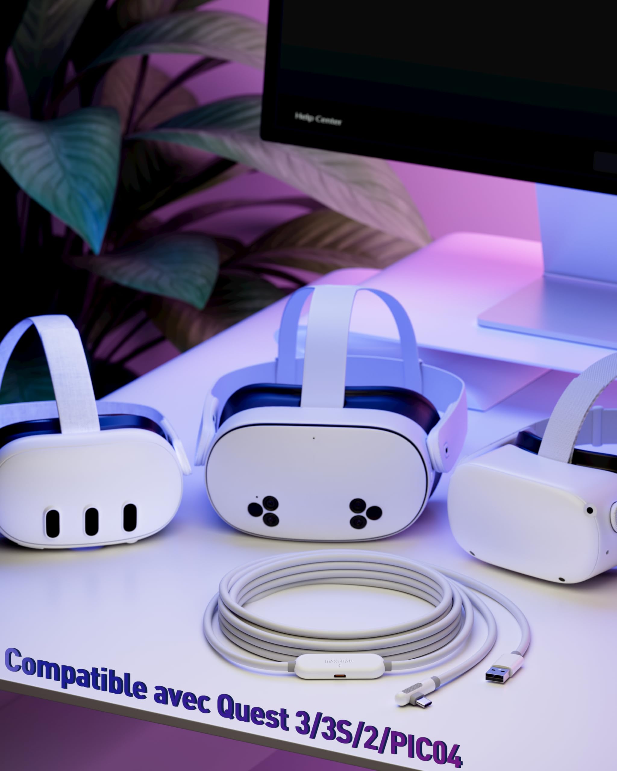 Maxonar Câble Link de Charge 5m Compatible avec Meta Quest 3, Quest 3S, Quest 2, Pico 4 et PC Steam VR Pico 4 et PC Steam VR, VR Câble de Liaison USB 3.0