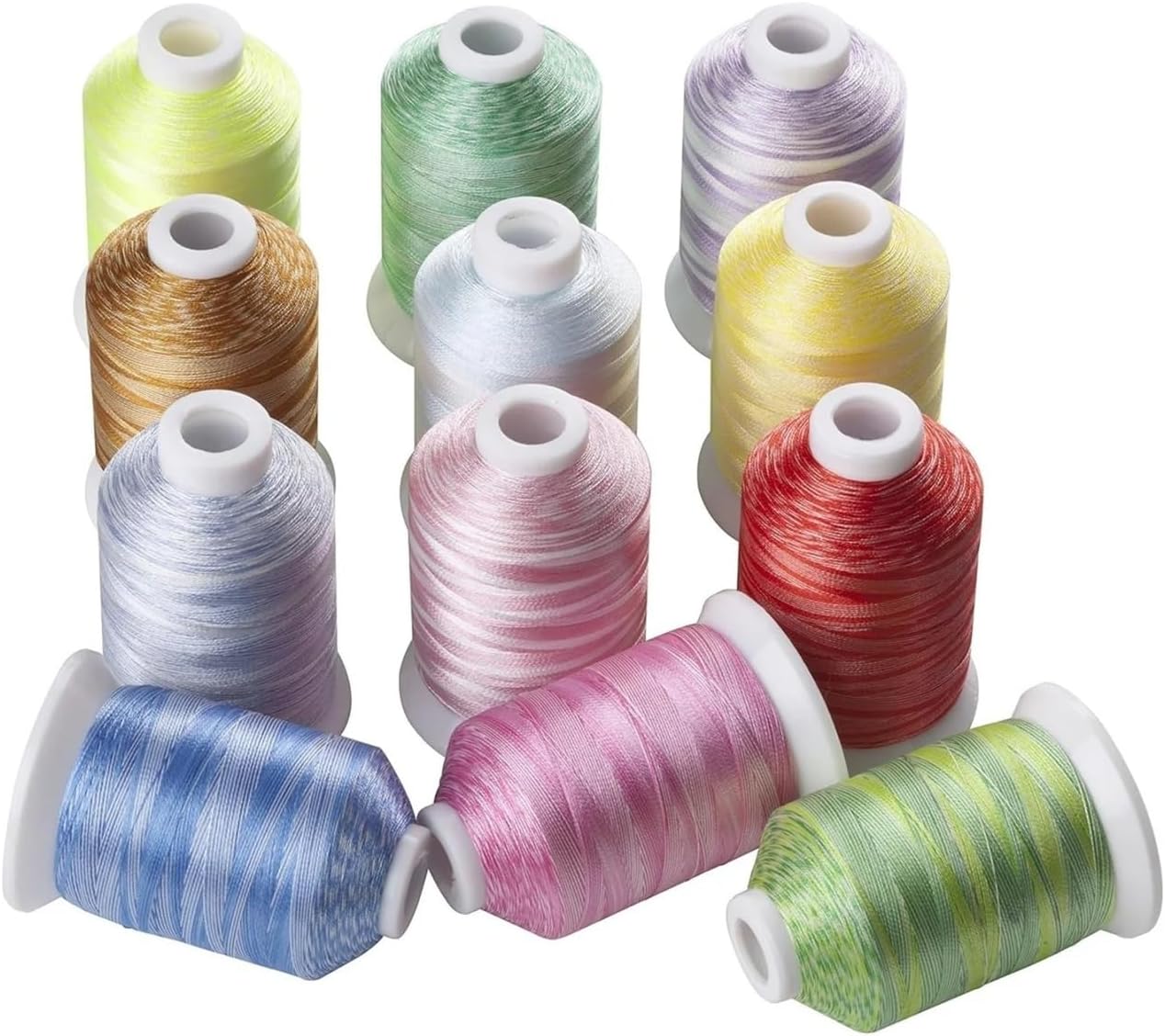12 Variegated Colors Embroidery Machine Thread for Most Home Sewing Machines 1100 Yards Each(Set 1)