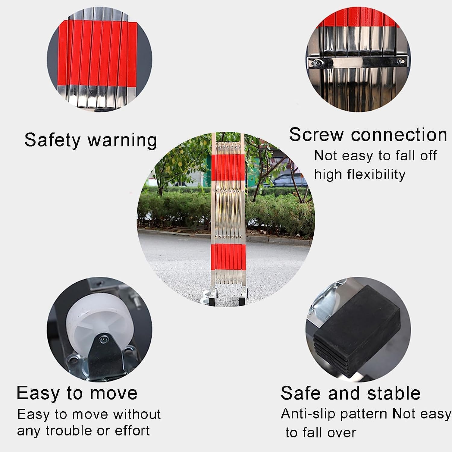 Portable Retractable Stainless Steel Barrier with Wheels - 2m Metal Road Barrier for Events Crowd Control Temporary Fencing Industrial Safety Solutions