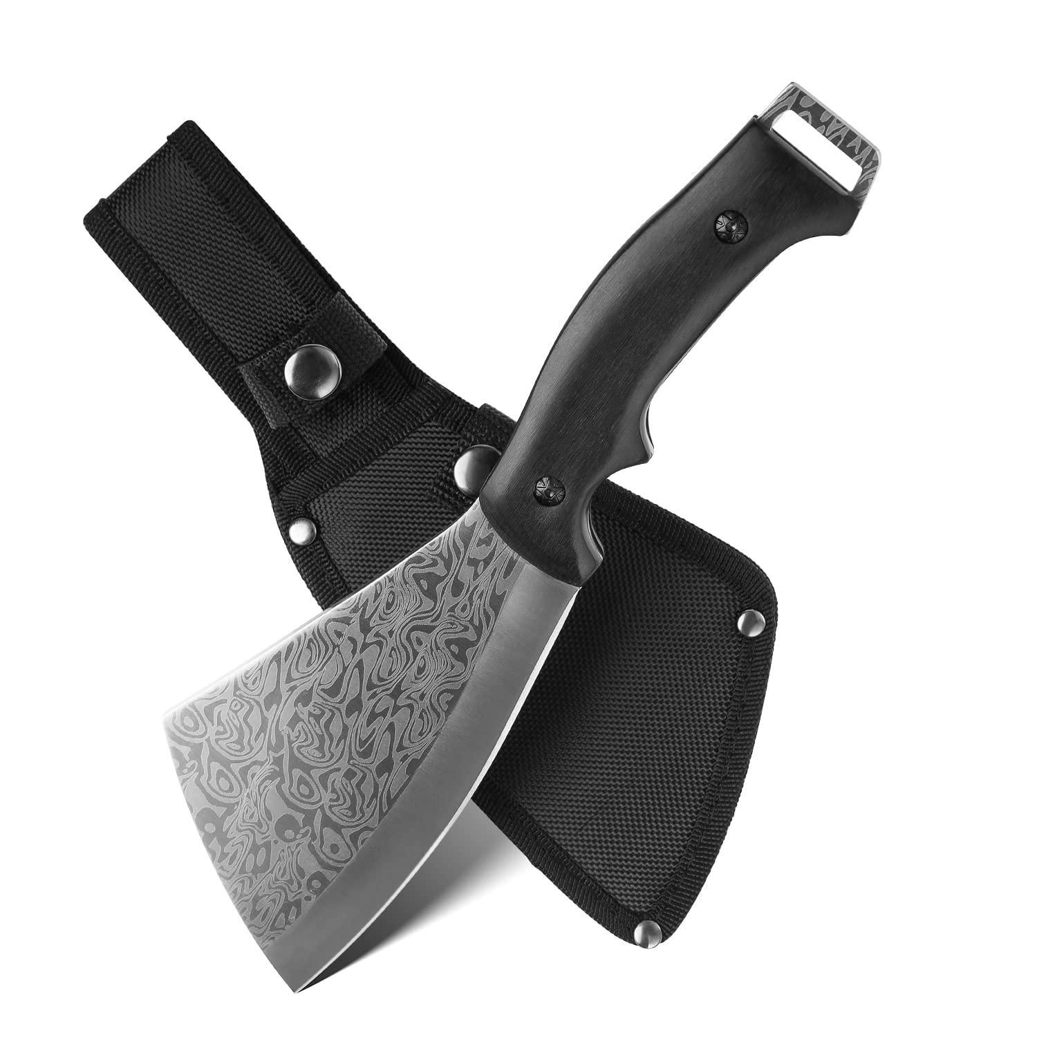 Leopcito 11 Inch Hatchet with Sheath, Small Compact Machete Axes, Fixed Blade Full Tang Camping Tactical Knife for Woodworking, Garden Machete Axe with Sheath for Bushcraft Yards Bushes Wood, A3SL