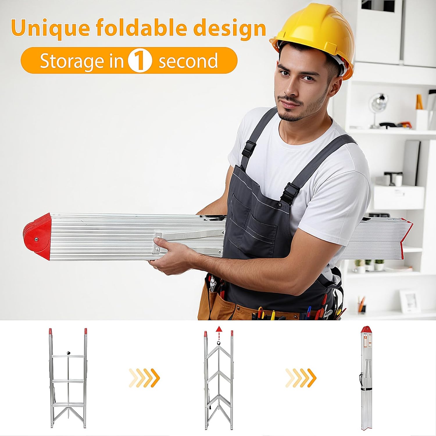 LEADALLWAY Step Ladder 3 Step Folding Compact Ladder Portable Aluminum A Frame Foldable Twin Front Step Stool, EN131 Certified, 330lb Capacity