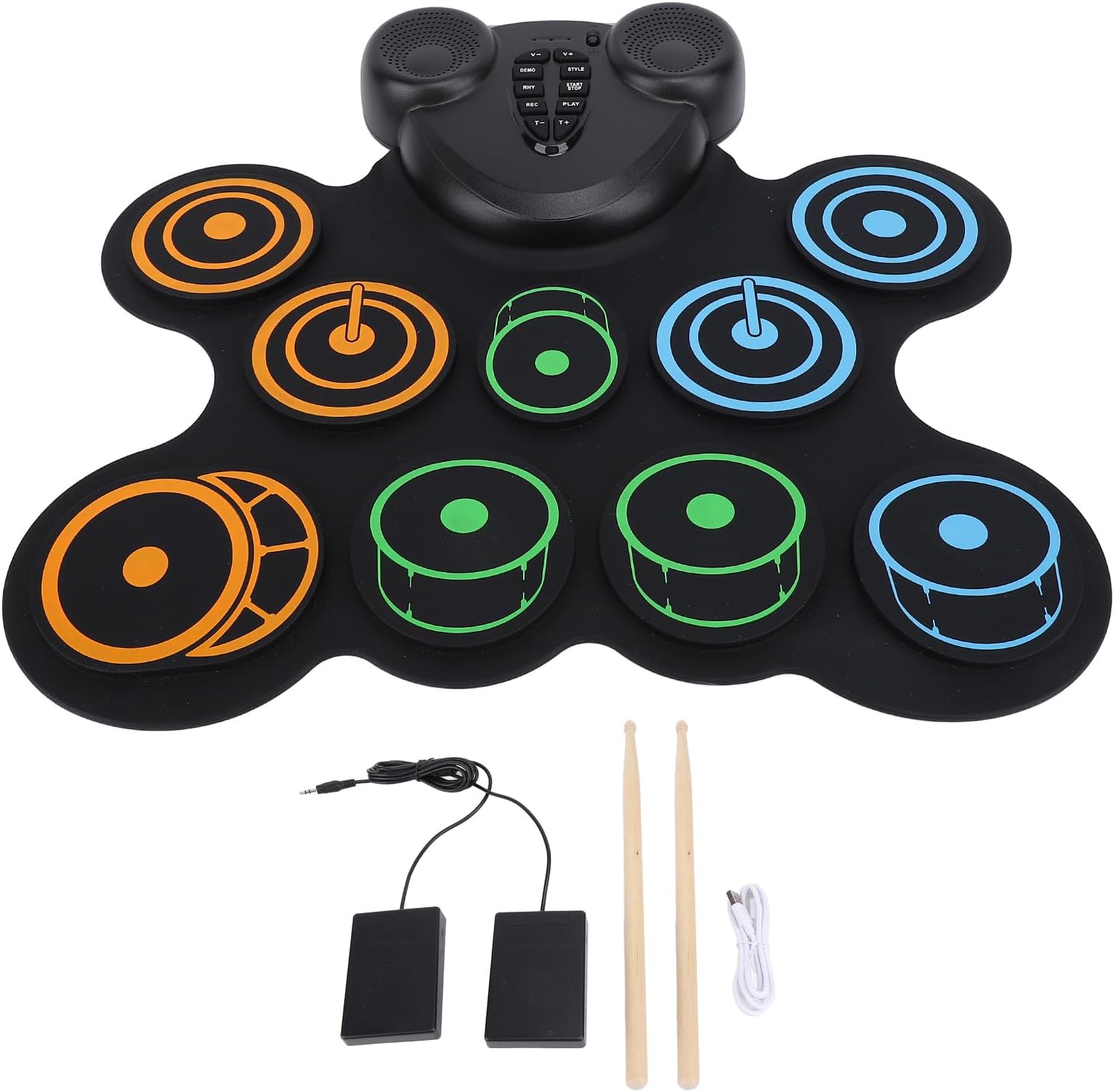 RiToEasysports Roll Up Practice Drum Pad Portable Electric Drum Set USB Rechargeable with Dual Speaker Soft Pads Lightweight for Music Games Gifts