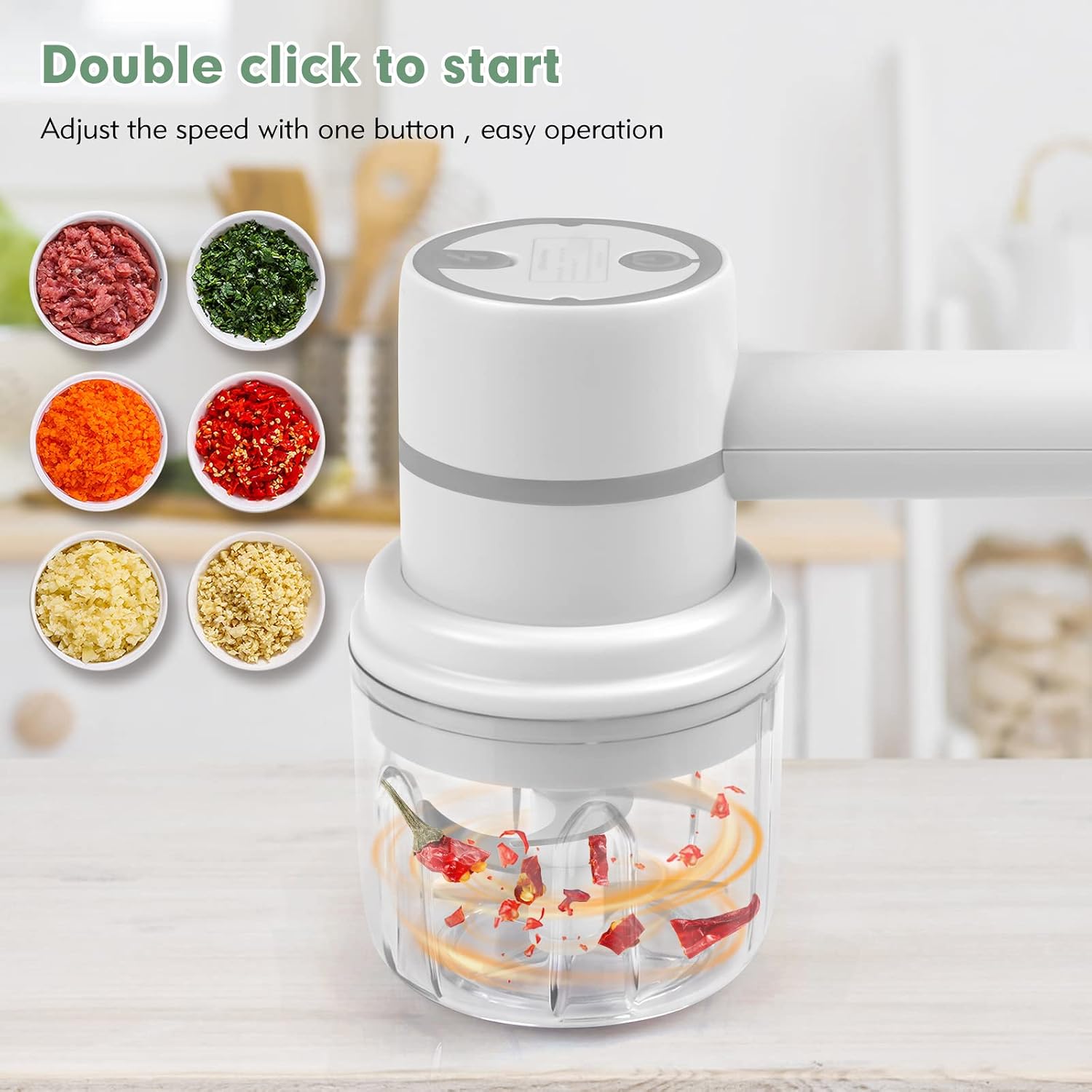 Gintan Cordless Hand Mixer Electric with the Function of Chopper, 3-in-1 Speed Change Hand Mixer for Kitchen Baking and Baby Food Etc, with 304 Stainless Steel Egg Beater, BPA-free Food Chopper (White)