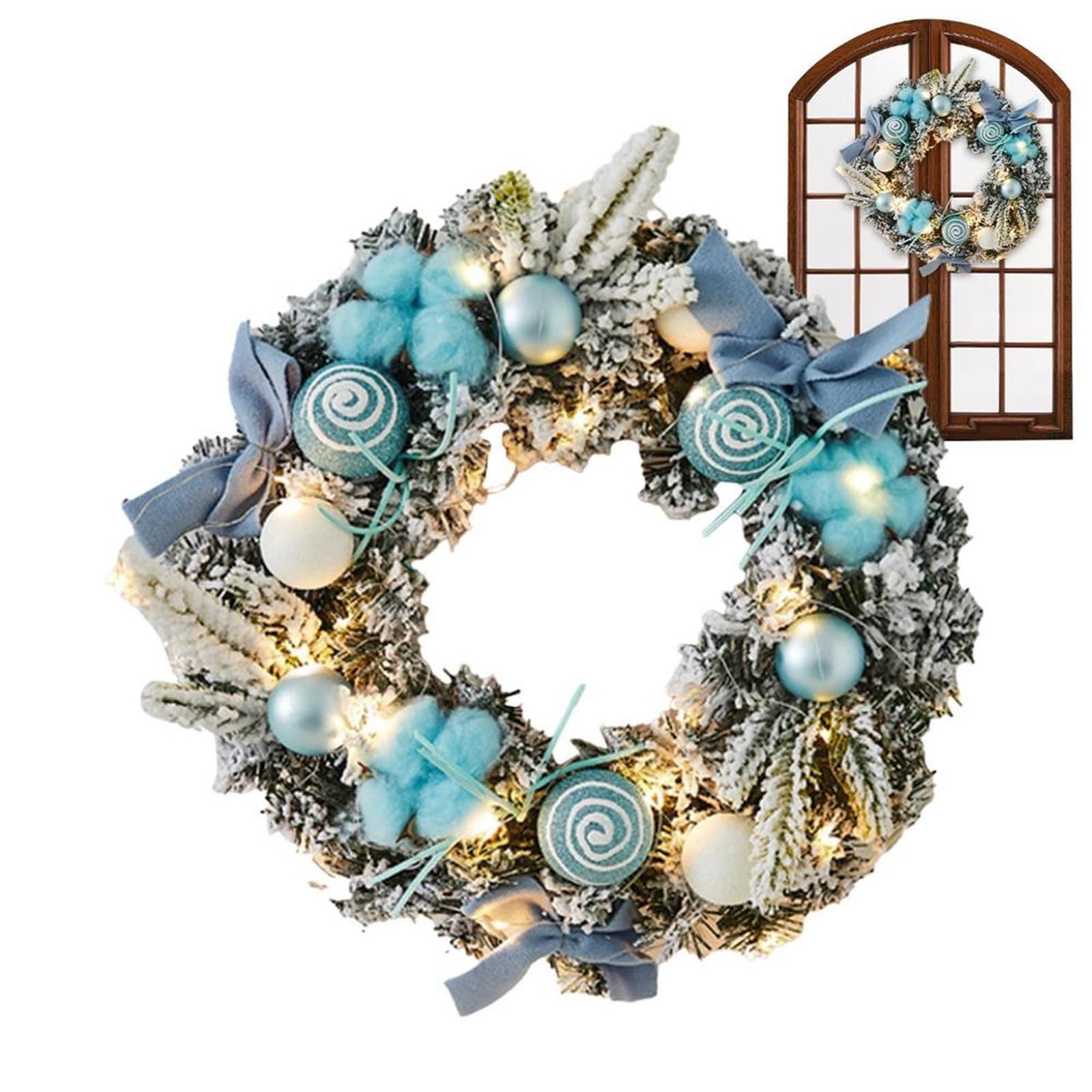 Couronne pour Porte Couronne de Noël Lumineuse 11,81 Pouces Flocon Neige Flocage Décoration Couronne Vacances(Color 3)
