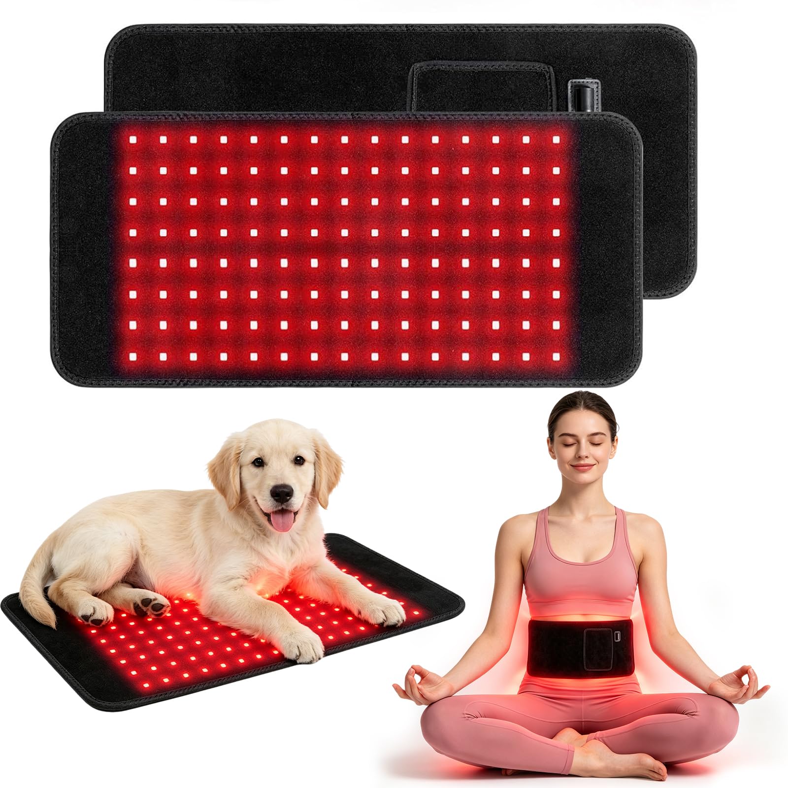 Pet-Rotlicht-Therapiekissen, Rotlichtlampe 120 LEDs, 45x21cm Infrarotlampe für Hunde & Katzen, Rote Licht Matte für den Rücken, Beine & Schulter, Herren und Tiere