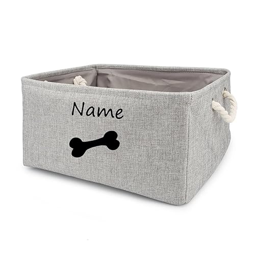 yky Cesta de almacenamiento para mascotas con nombre personalizado, cesta de juguetes para perros