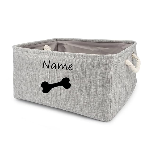 yky Cesta de almacenamiento para mascotas con nombre personalizado, cesta de juguetes para perros
