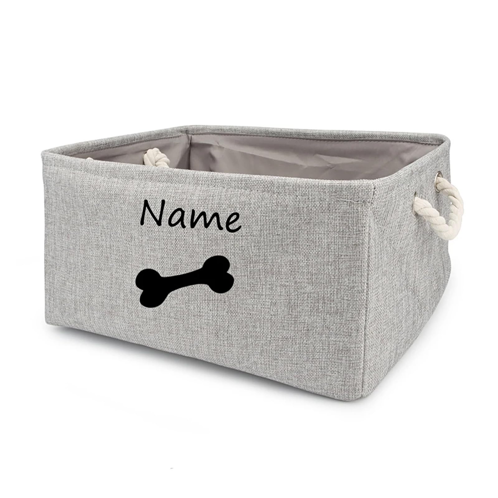 yky Personalized Name Pet Storage Basket,Dog Toy Basket, Personalized Dog Storage Box Foldable Dog Toy Organizer Pet Basket (Grey-Bone,S:30 * 20 * 12CM)