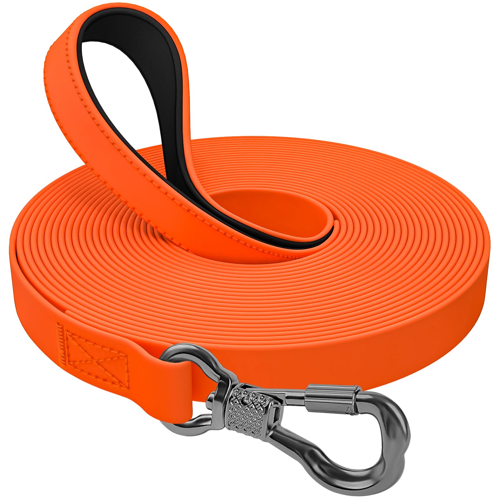 X XBEN Guinzaglio per Cani 30 Metri, Guinzaglio Addestramento con Maniglia Imbottita, Lunghina Gommato per Cane, Impermeabile, Moschettone, Resistente Adatto per Tutti i Cani, Arancione Fluo