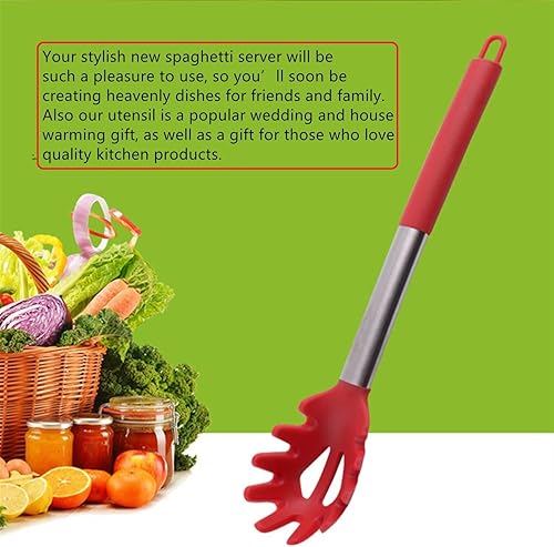 Miniatura 5 de Tenedor de silicona para pasta, cuchara de espagueti, para cocina, resistente al calor, cuchara de pasta de grado alimenticio con mango de acero