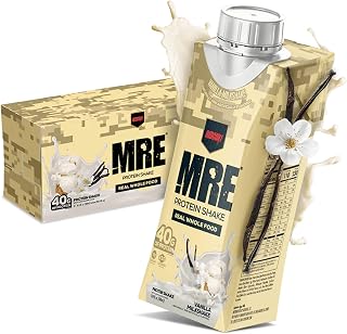 REDCON1 MRE Ready to Drink Protein Shakes, Vanilla Milkshake - Protein Drinks with Whole Food Sources - Sugar Free RTD Shake Formulated to Fuel Athletes at Any Time (12 Pack)