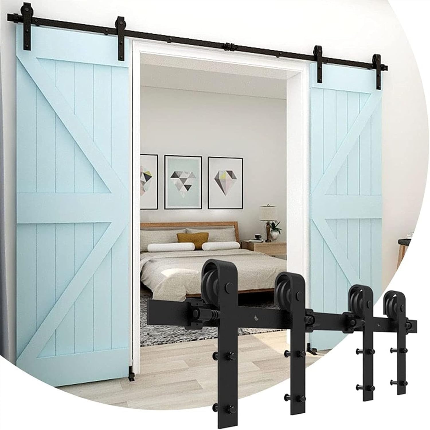 Accessoires de rail de porte coulissante suspendue double et kit quincaillerie grange
