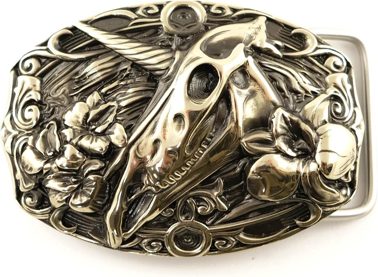 Unicorn German silver belt buckle, Handmade Immortal Beauty Unicorn skull solid Nickel silver belt buckle