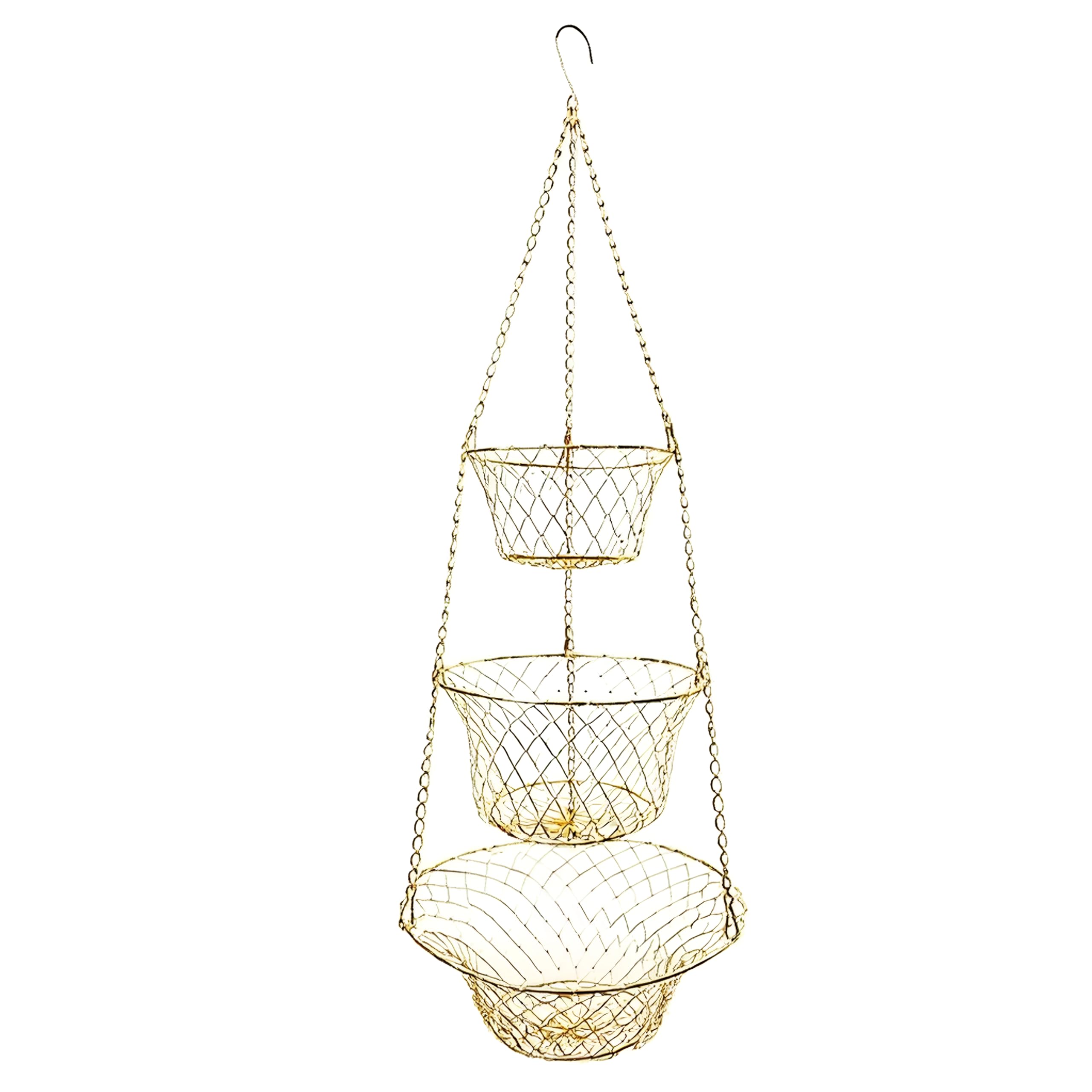 Wrought Iron Foldable 3 Tiers Hanging Basket for Fruits Vegetables Home Decoration Rustproof Metal Basket