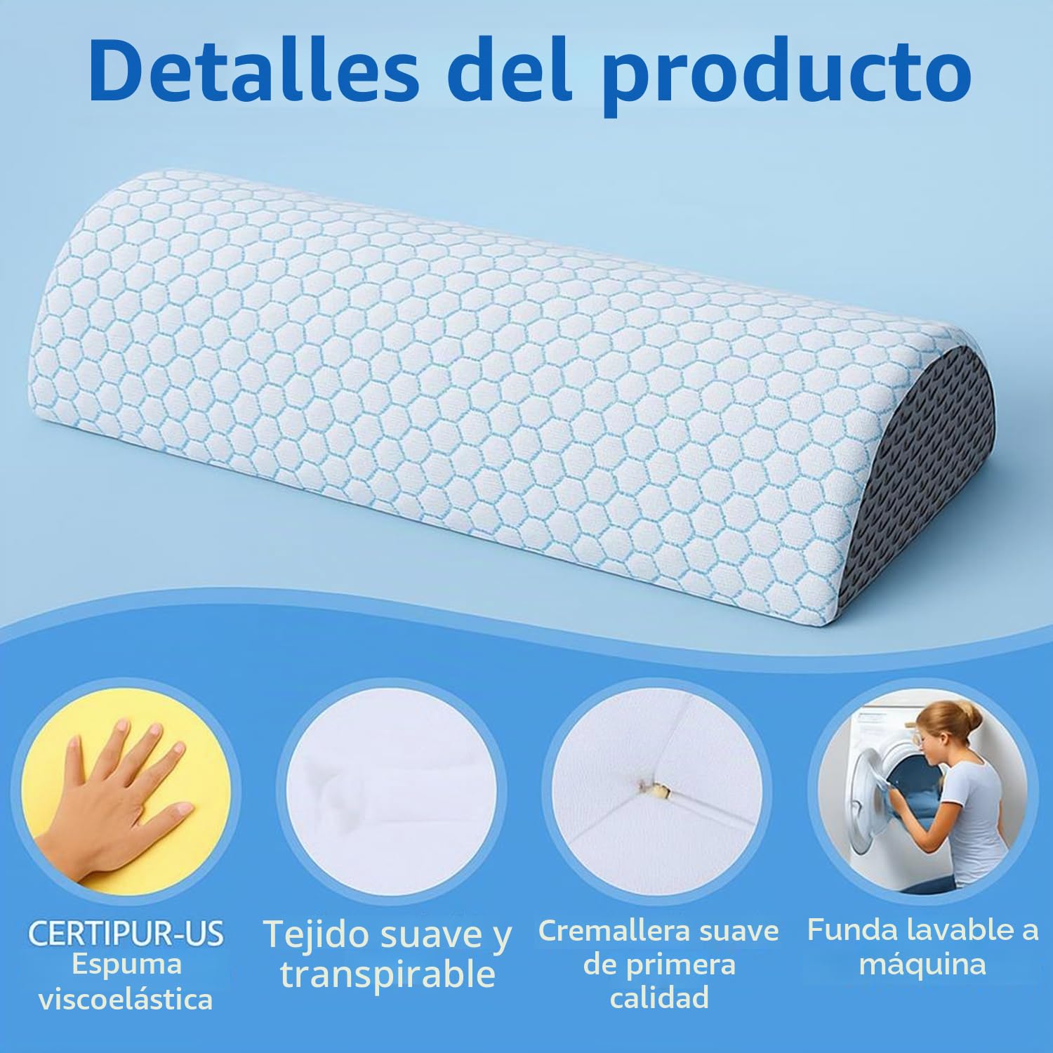Almohada piernas Dormir,Almohada para Piernas,Cojín para Dormir de Lado,Cojín ergonómico Fabricado con Espuma viscoelástica con Memoria, Transpirable y Lavable a máquina. (Blanco Azul 1)