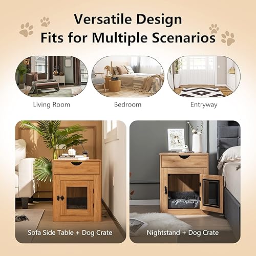 Miniatura 8 de PETSITE Muebles de jaula para perros con función de carga inalámbrica y puertos USB, mesa auxiliar de jaula para perros pequeños con cajón y cama