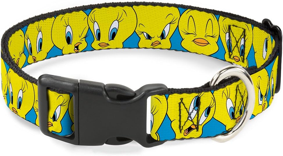 Buckle-Down Plastic Clip Collar - Tweety Bird CLOSE-UP Expressions Baby Blue - 1.5" Wide - Fits 16-23" Neck - Medium