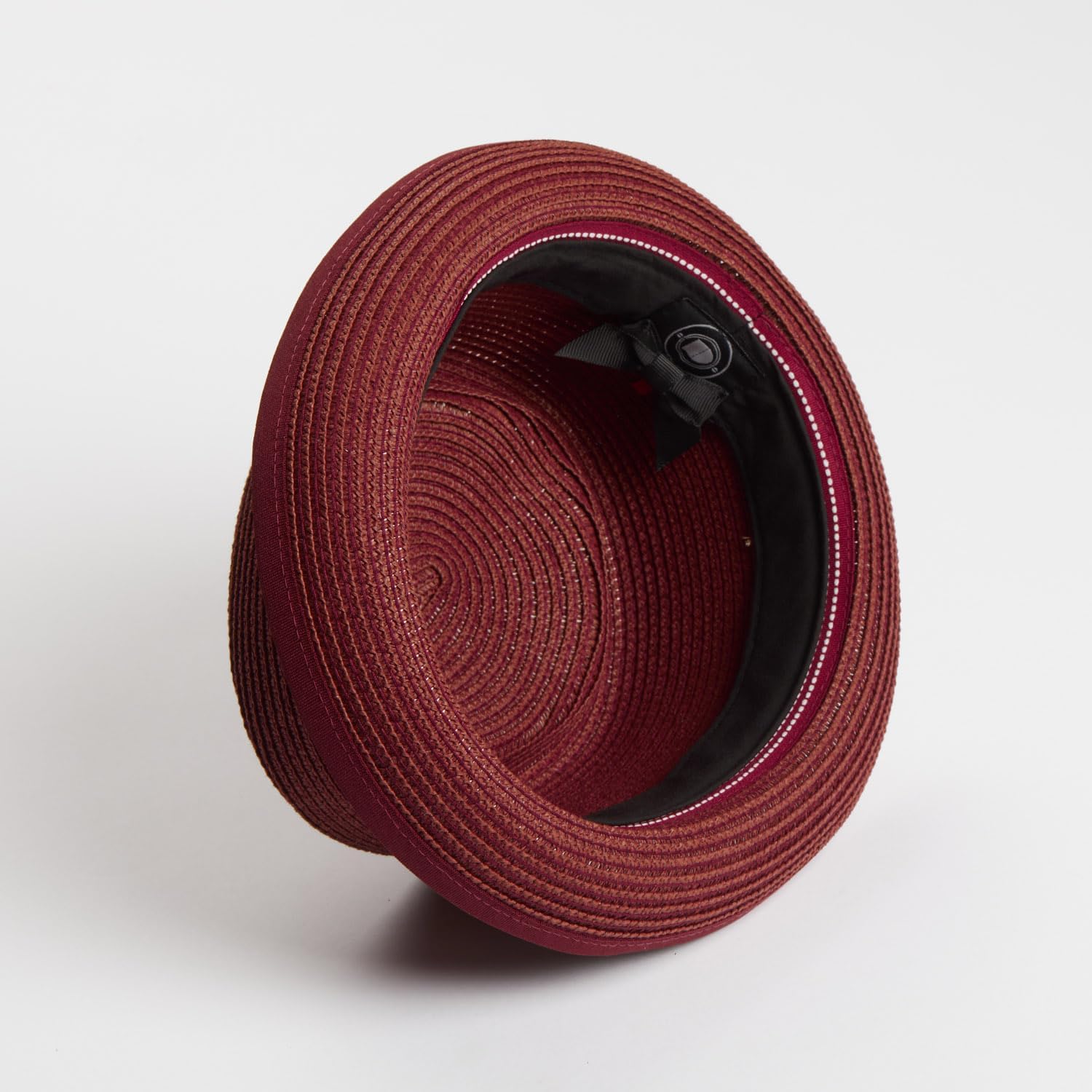 DASMARCA Mens Summer Porkpie Straw Hat - Burgundy S