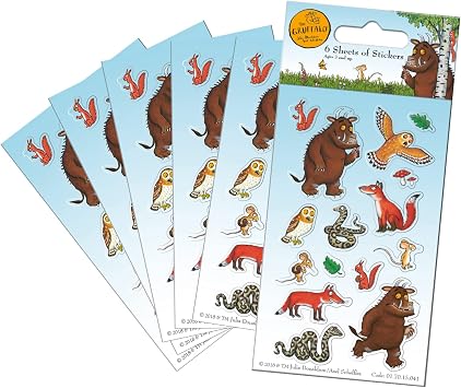 Paper Projects 01.70.15.041 Gruffalo Party Bag Stickers 6 Sheets, Blue, 12.5cm x 7.5cm