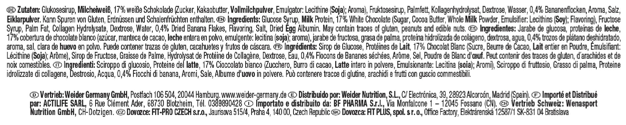 WEIDER 32% High Protein Bar, Baretta Proteica al gusto di Banana al Cioccolato Bianco, 12 x 60 g