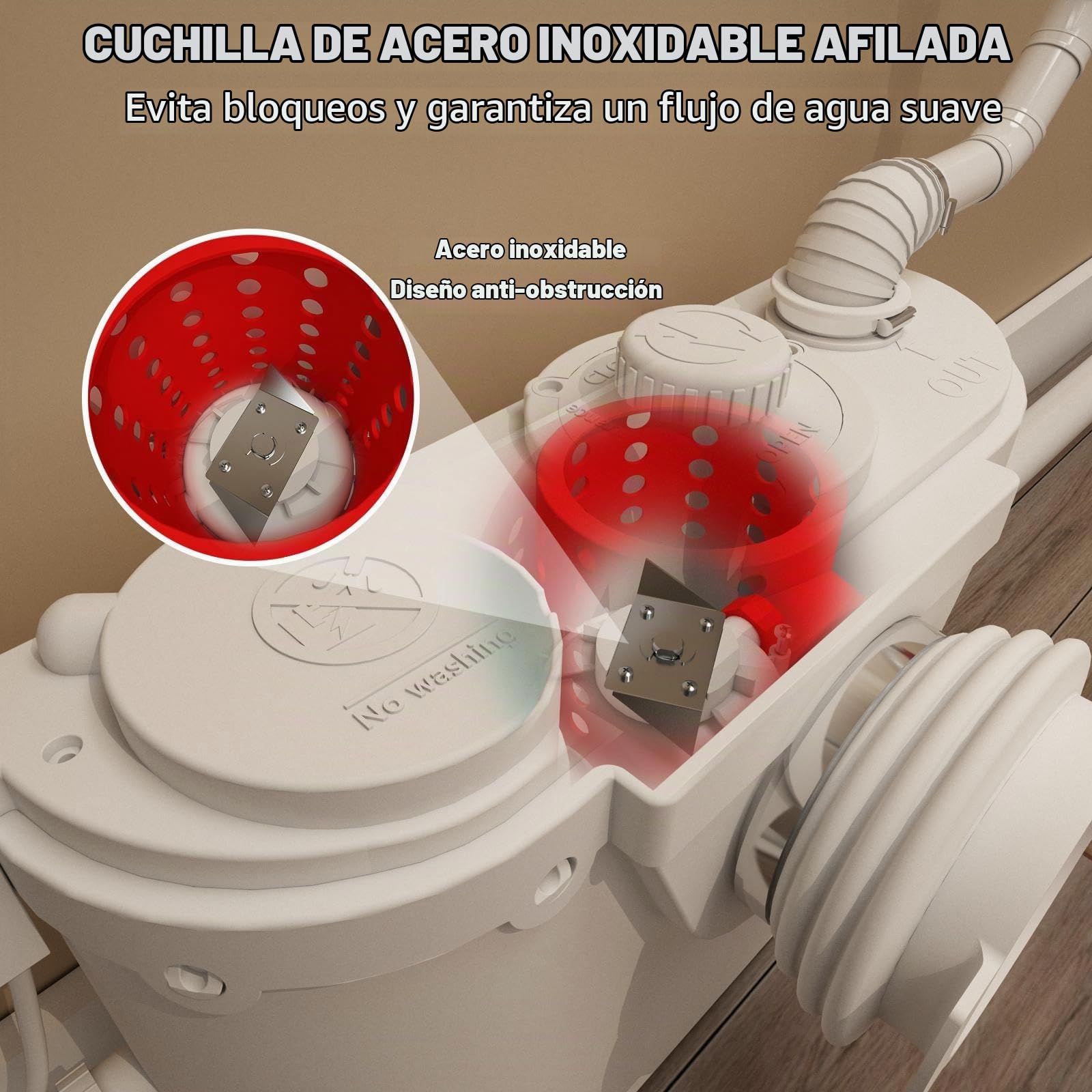 Bomba trituradora para sótano con motor de cobre, descarga vertical/horizontal de 7m, 4 entradas (lavabo/ducha/fregadero/lavandería)
