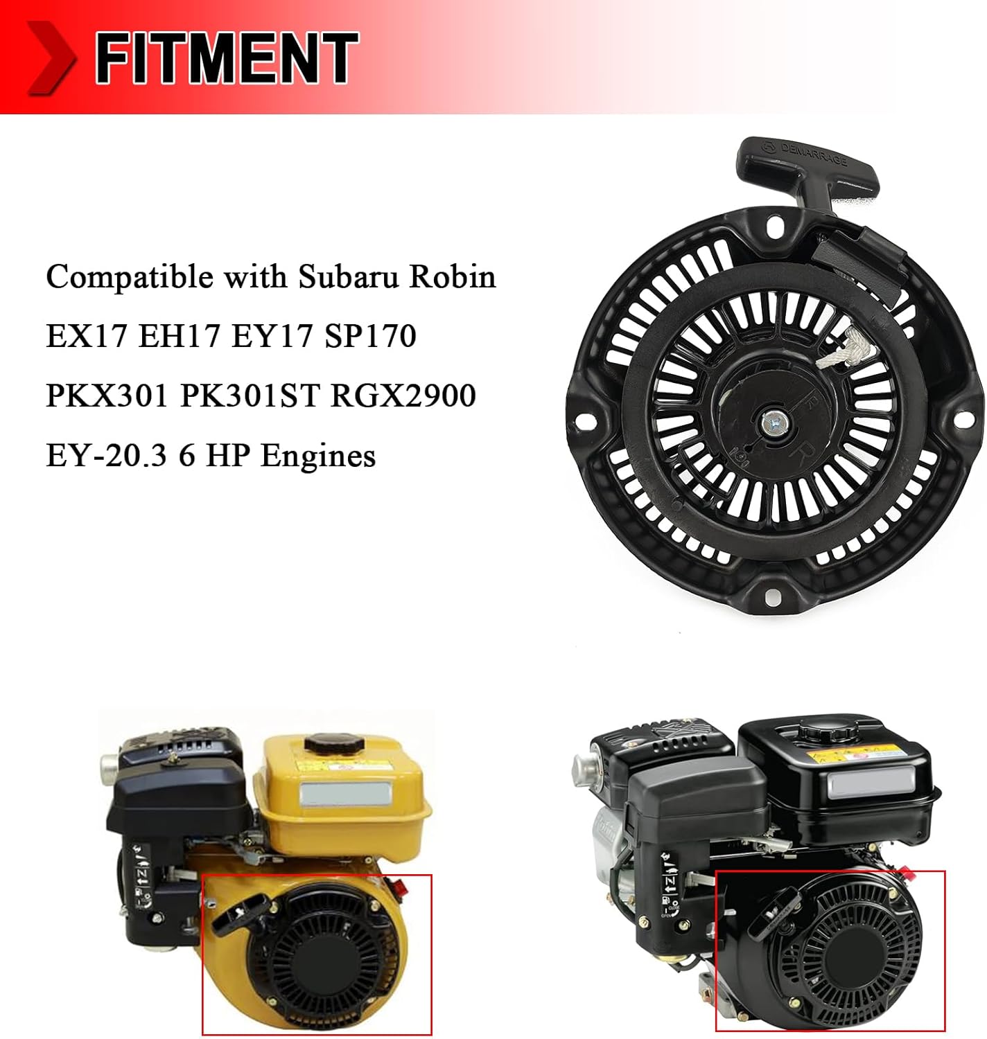 269-50201-30 Recoil Starter Pull Start Replacement for Subaru Robin EX17 EH17 EY17 EY-20.3 6 HP 20.3 6 Holes Engines, Replaces 269-50201-30 269-50201-40 269-50201-20