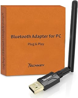 Techkey USB Bluetooth 5.4 Adapter: 500FT Long Range Dongle with 5dBi Antenna, Plug & Play for Windows 11/10/8.1 - Headphones, Speakers, Mouse, Keyboard