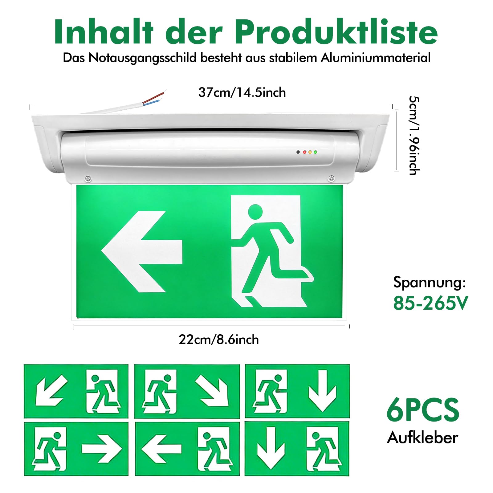 Panneaux de sortie de secours LED photoluminescents, éclairage de sécurité avec batterie 3h, 6 panneaux de sortie, longue durée lumineuse, signalisation issue de secours, chemin de fuite LED droite