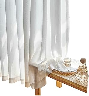 Gualiy Living Room Thin Curtains, Sheer Curtains 2 Panels Solid Color Crinkle Stripes Bedroom Window Curtains 42 inches Wide White Drapes and Curtains 63 inches Long