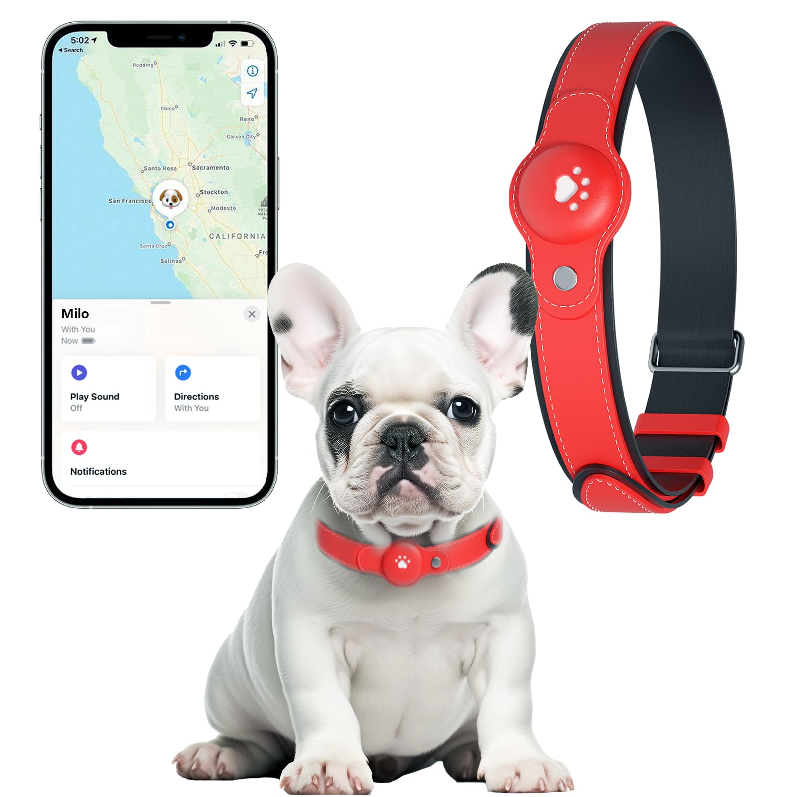 2-in-1 GPS Tracker for Dogs&Cats: Smart Collar with Real-Time Location, No Monthly Fee, Unlimited Range (iOS Only) GPS Tracker Dog Collar- Ideal for Small, Medium Large Dogs(Tracker Included)