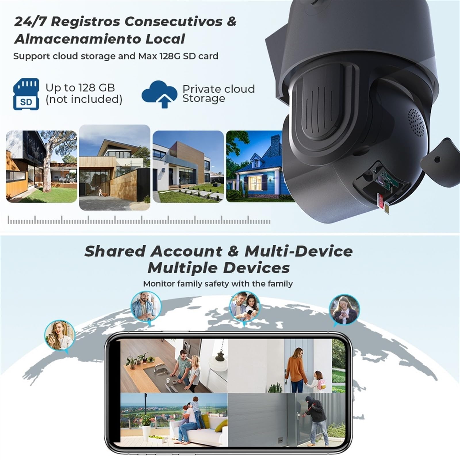 Caméra de sécurité, 8MP 4K caméra extérieure Double Objectif PTZ 36X Zoom Optique AI Humain détecter Surveillance Couleur Vision Nocturne IP sans Fil(8MP NO SD Card)