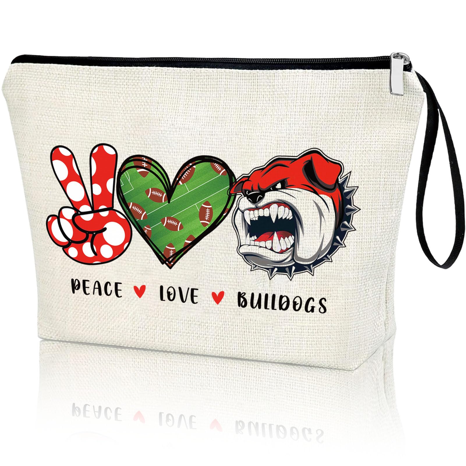 Virfuntaki Bulldogs Lover Gift Makeup Bag Gift for Bulldogs Lover Football Basketball Sports Gift Merch Bulldog Spirit Peace Love Bulldogs
