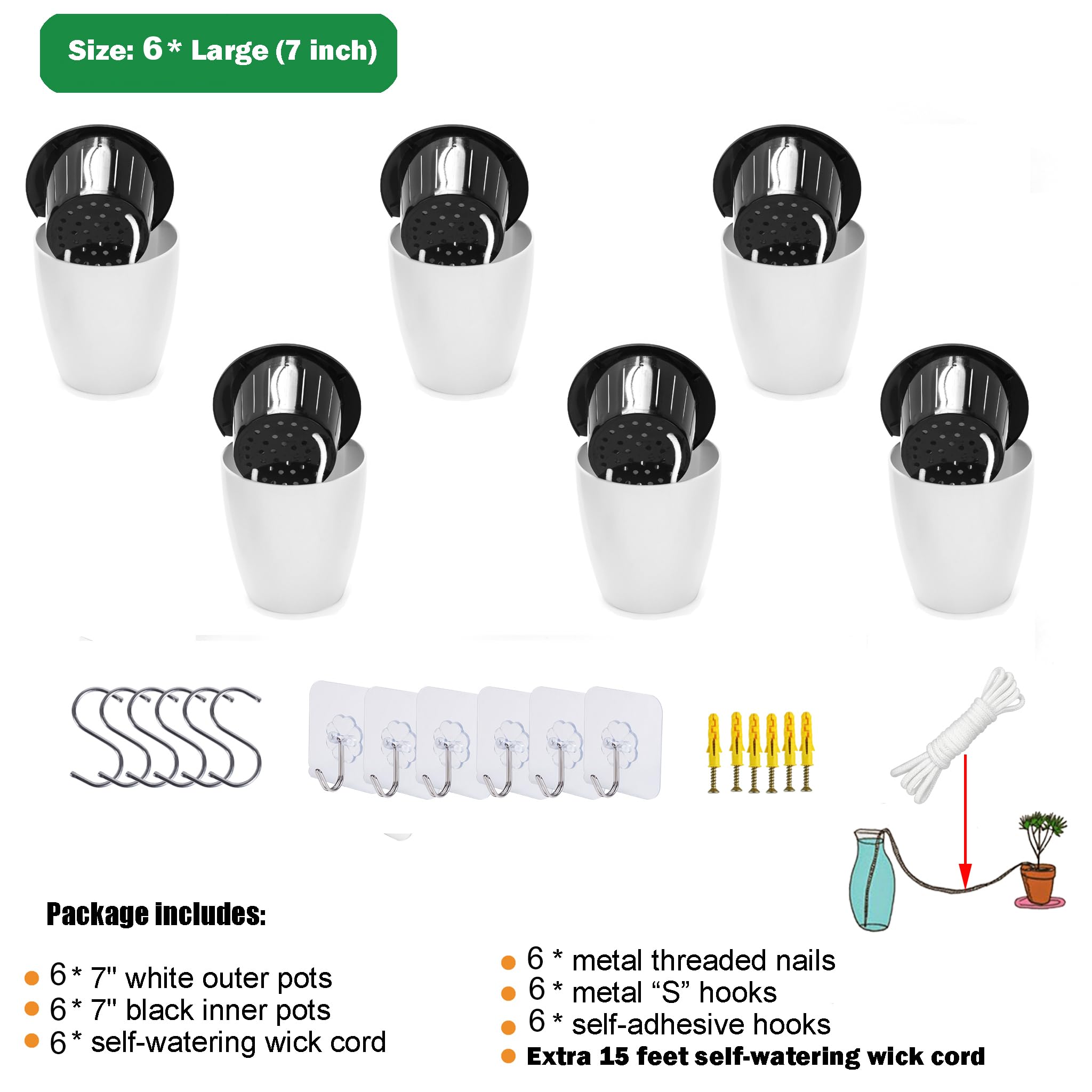ORIMERC Macetas de Riego Automático para Colgar en la Pared - Juego de 6 para Plantas Interiores con Almacenamiento de Agua - Jardín Vertical para Cocina y Balcón