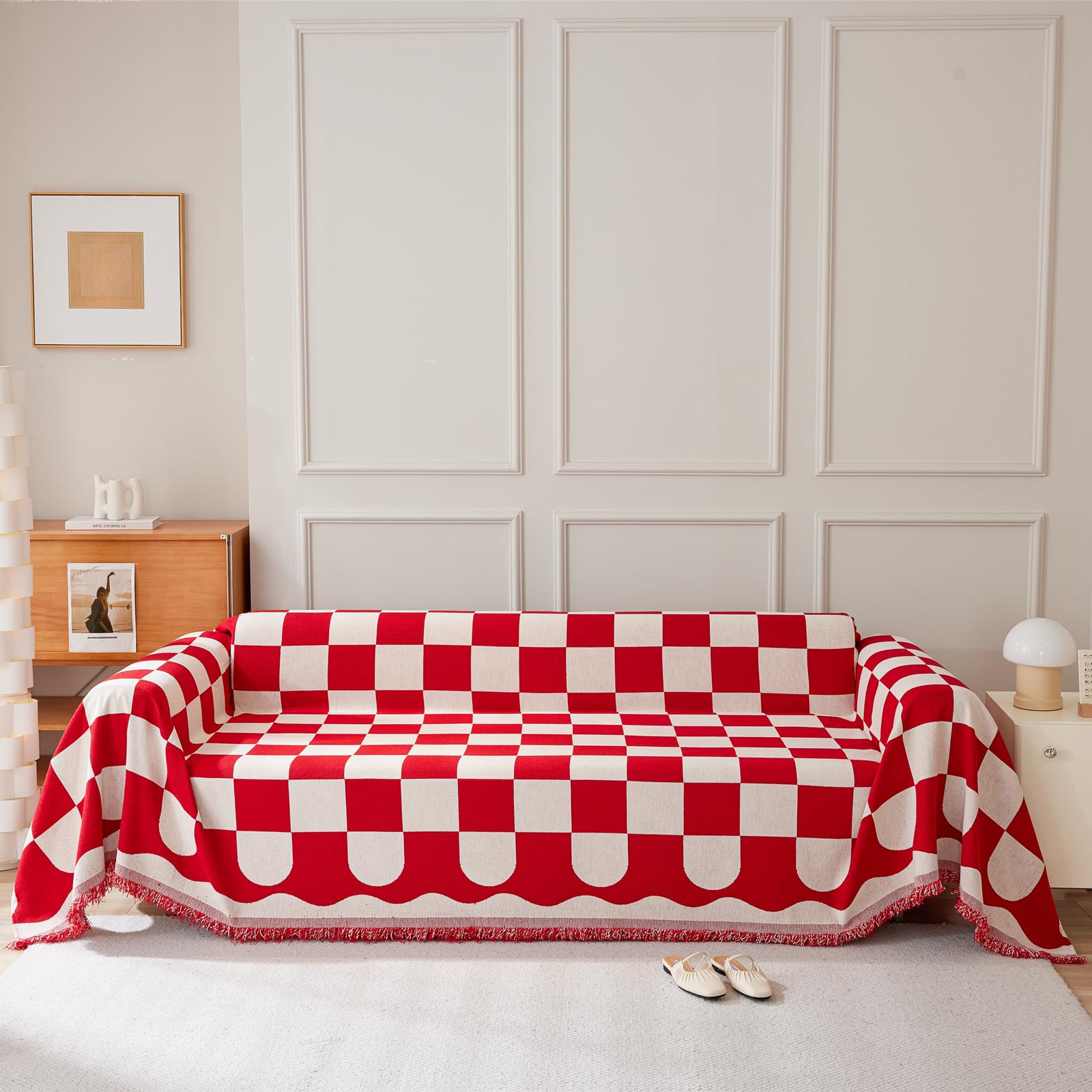 Housse de canapé couverture complète en damier rouge durable