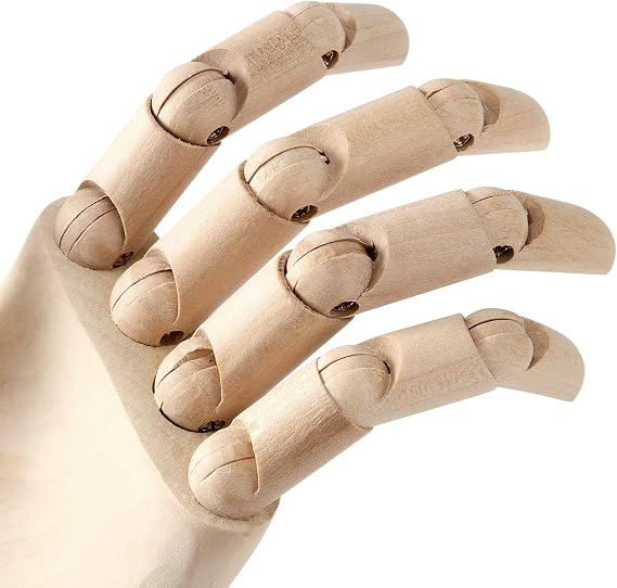 JOIKIT 2 Pack 10 Inch Wood Artists Mannequin Hand with Wooden Flexible Fingers, Left and Right Articulated Wooden Manikin Hand Model for Drawing, Sketching, Painting