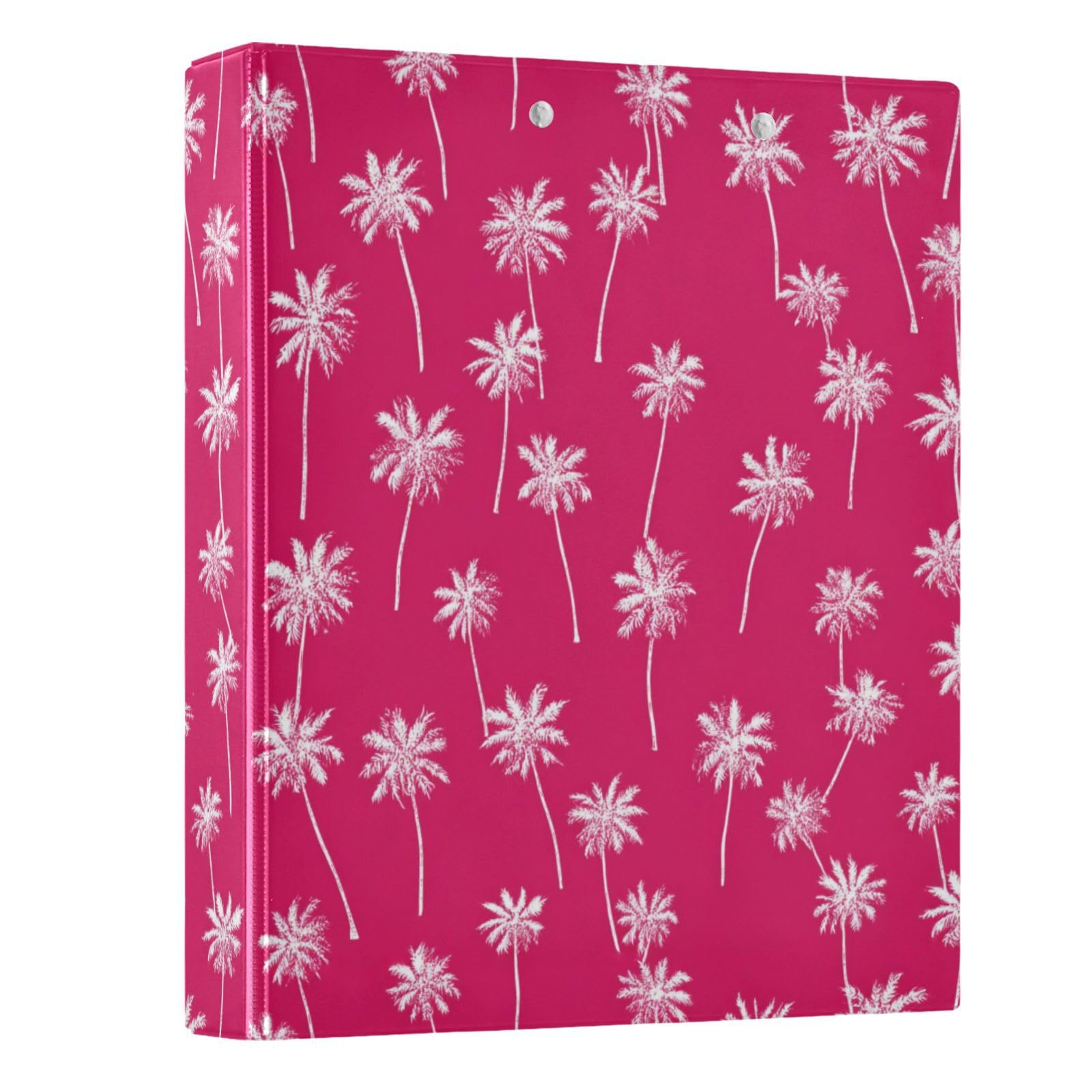 Kcldeci Raccoglitore a 3 anelli con copertina rigida, motivo palme su rosa, 3,8 cm, 200 fogli, per ufficio, casa, rientro a scuola, confezione da 2