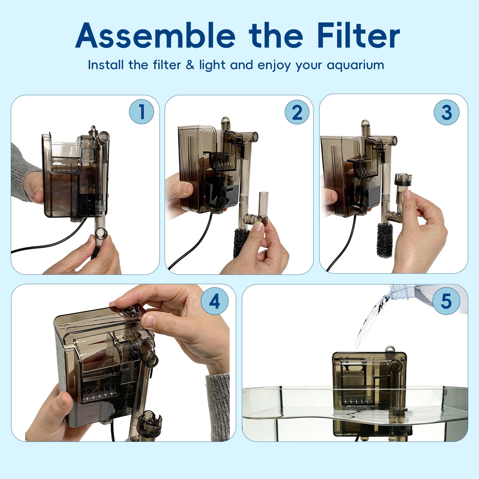 Kit de nano acuario de 2.1 galones con tapa, filtro para colgar que ahorra espacio y luz LED, tanque de peces de escritorio de vidrio ultra transparente sin montura para peces pequeños
