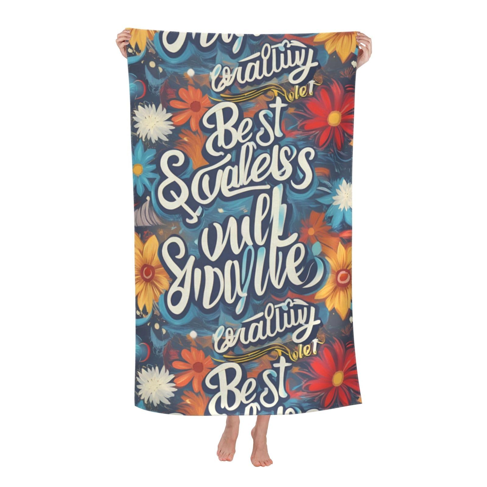 Pojknbv White Sayings Print Oversized Adult Beach Towel Quick-Dry Comfortable Lightweight Travel Pool Camping